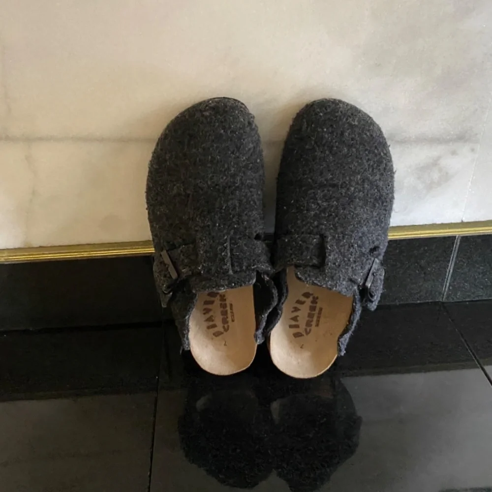 Gray Suede/Felt Buckle Slip On Flat Mules - Picture 7 of 16